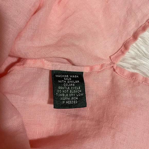 Lauren Ralph Lauren Linen Pink Pleated Open Front Key Hole Long Sleeve Blouse - Picture 7 of 12